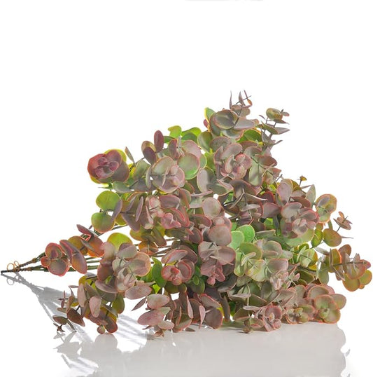 24pcs Artificial Eucalyptus Stems Fake Eucalyptus Leaves Branches Faux Greenery Stems for Vase Home Wedding Bouquet Wreath Decor, Red