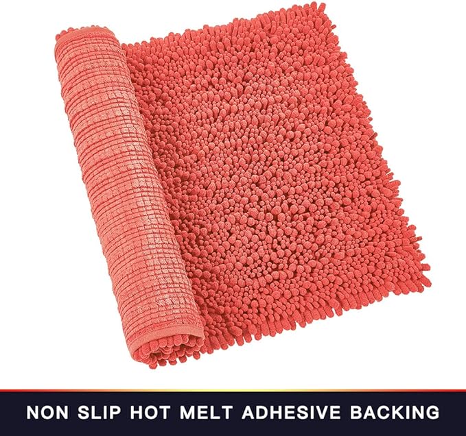Walensee Bathroom Rug Non Slip Bath Mat (36x24 Inch Coral) Water Absorbent Super Soft Shaggy Chenille Machine Washable Dry Extra Thick Perfect Absorbant Best Large Plush Carpet for Shower Floor