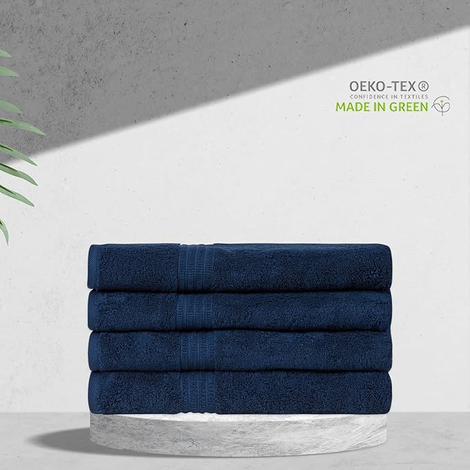 HOMELOVER 4 Piece Luxury Bath Towel Set - 100% Organic Cotton, 500 GSM, Hotel Quality, Highly Absorbent, Soft & Quick Drying Bathroom Towels for Showering, Washing & Guests (Deep Sea Blue)
