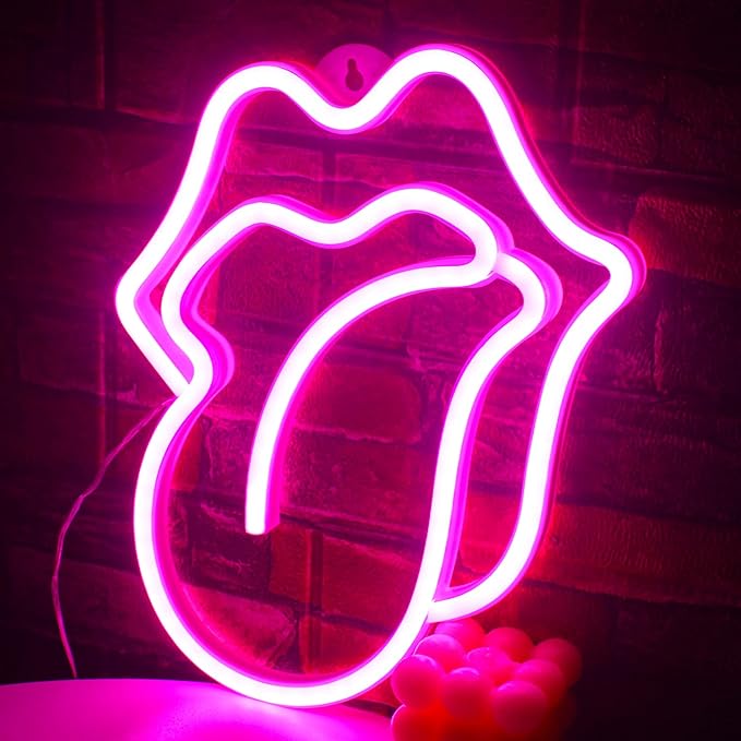 Gamerneon Lips Neon Sign LED Pink Lips Big Tongue Shaped Neon Signs for Wall Decor USB Neon Light Signs for Bedroom Bar Pub Hotel Christmas Wedding Party