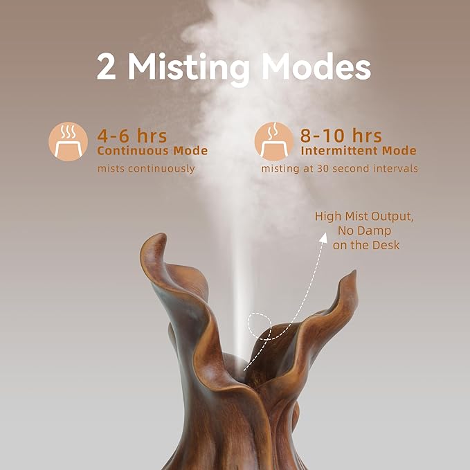 200ml Essential Oil Diffuser for Home, Wood Grain Cover Aromatherapy Diffuser, Cool Mist Humidifier with Safe Auto Shut-Off and 2 Mist Modes & 7 Color LED Night Lights for Office Room (VASE03)