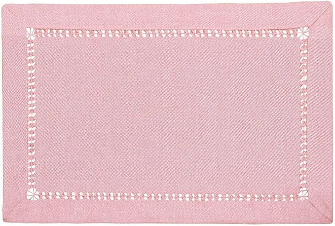 Grelucgo Handcrafted Solid Color Dining Table Placemats, Double-Hemstitched (Pink, 12 x 18 Placemats (Set of 4))
