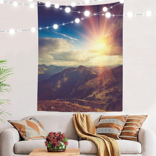 BaoNews Brown Natural Alpine Tapestry,Landscape Sunrise Large Wall Hanging Polyester Tablecloths Tapestry Bedroom Room Living Room Dorm 59.1 x 39.4 Inches