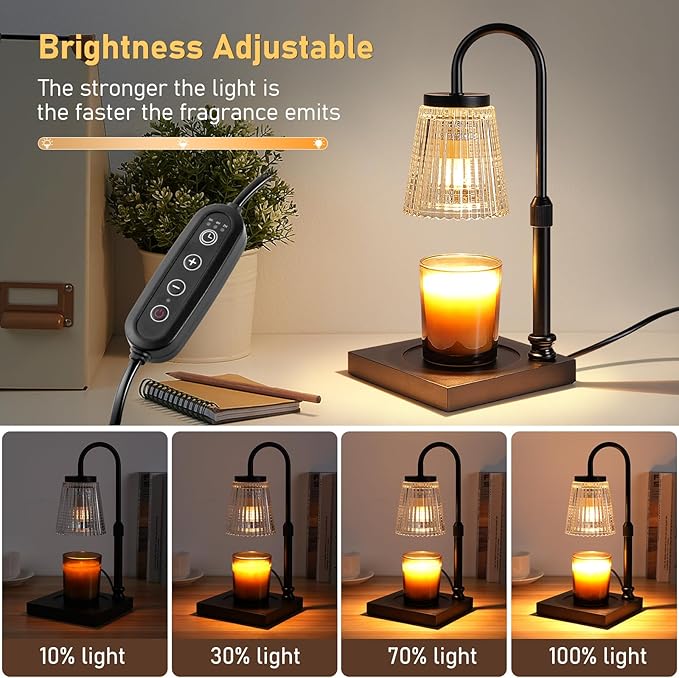 Candle Warmer Lamp with Timer Dimmer, Adjustable Height Candle Wax Warmer Warming Lamp with 2x50W Bulbs for Scented Candles for Housewarming Bedroom Home Decor Mom Women Family