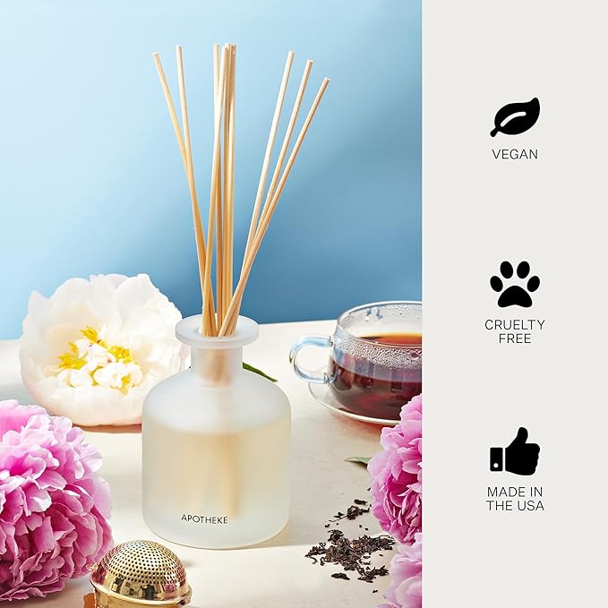 Apotheke Luxury Scented Oil Reed Diffuser for Home (Earl Grey Bitters) - Home Fragrance Diffuser Set with Sticks