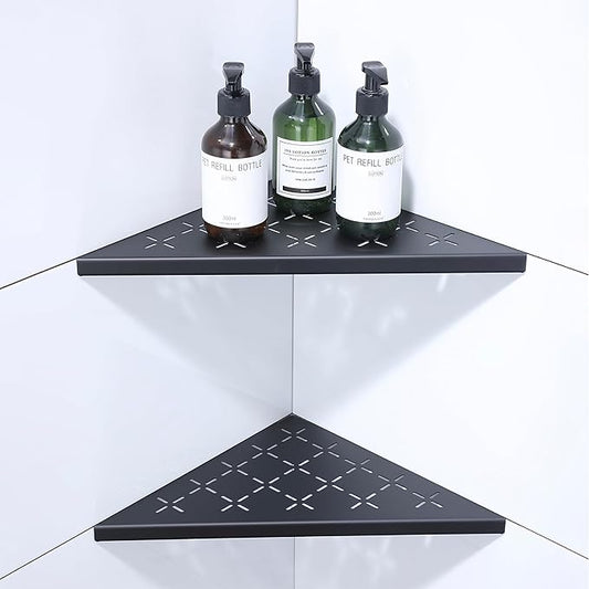 12" Corner Shower Shelf, 2-Pack Shower Shelves SUS304 Stainless Steel Bathroom Shelves for Tile Walls, Recessed Corner Shelf Organizer Rack, Large Size (Matte Black)