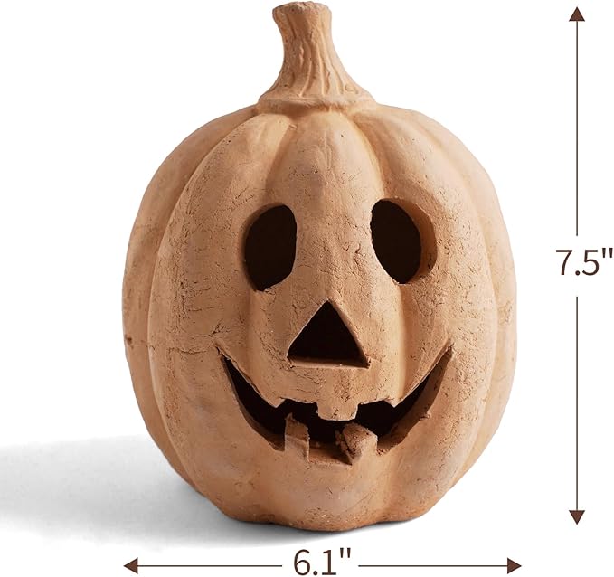 Fall Decor - Halloween Decorations - Handmade Terracotta Pumpkin Jack O' Lantern Outdoor Indoor - Cute Halloween Autumn Farmhouse Table Festival Decoration for Home Porch Front Door Mantel Room(Small)