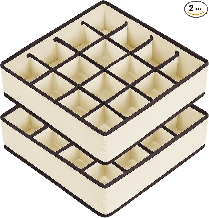 Joyoldelf Sock Drawer Organizer Divider Underwear Organizer 16-cell Fabric Dresser Drawer Organizers Storage Boxes for Socks Lingerie, Handkerchiefs, Ties (Beige)