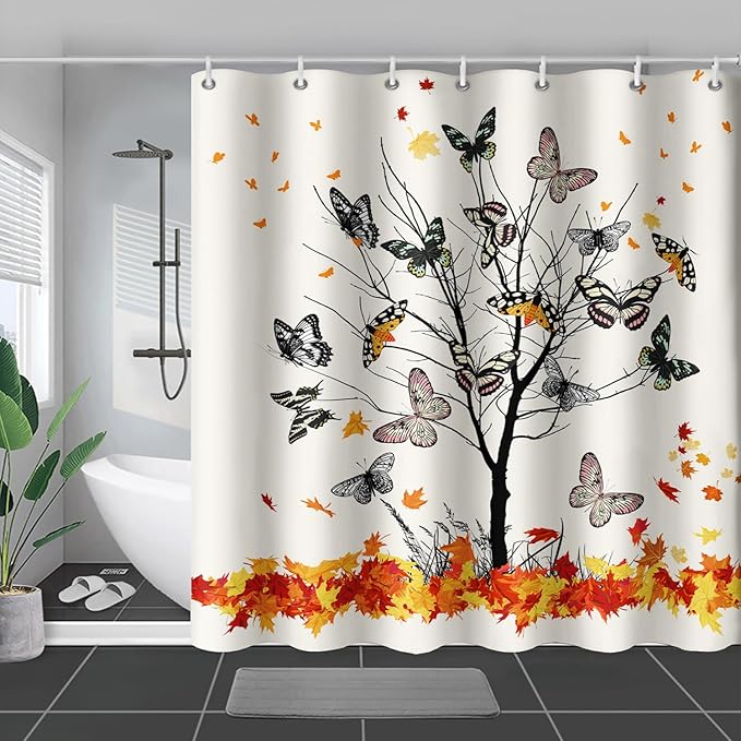 AILONEN Butterfly Shower Curtain,Vintage Colorful Butterflies Art Bath Curtain Minimalist Bathroom Curtain 72" W*78" H Polyester Waterproof Bathroom Curtain with 12 Hooks