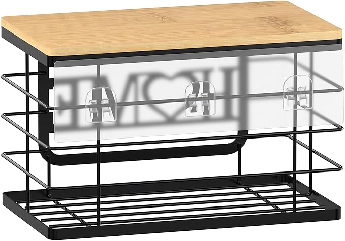 Trash Bag Holder, Thipoten Trash Bags Dispenser with Bamboo Top, Suitable for Garbage Bags Purchased Online or Supermarket, Perfect Storage Organizers for Cabinet, Under Sink (Black, Extra Large)