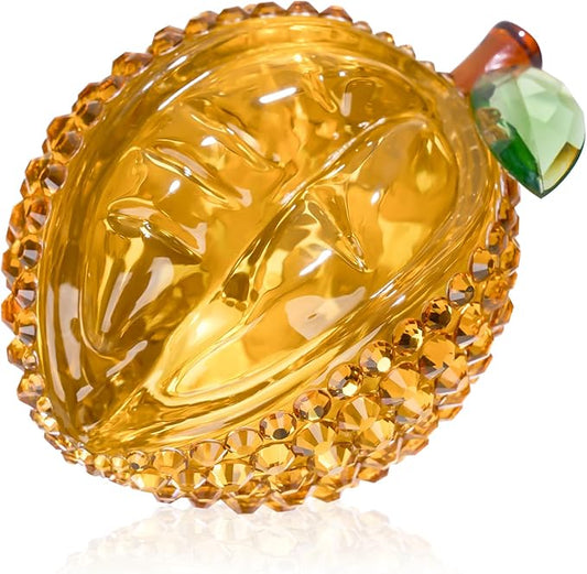 Crystal Durian Figurine, Glass Fruit Kitchen&Living Room Desk Decor, Yellow Handmade Art Glass Collectibles Gifts for Friends Housewarming Birthday