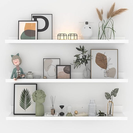Giftgarden 36 Inch White Floating Shelves for Wall Mount, Modern Wood Wall Shelf Ledge for Bathroom Bedroom Living Room Kitchen Nursery Storage, Set of 3 Different Sizes