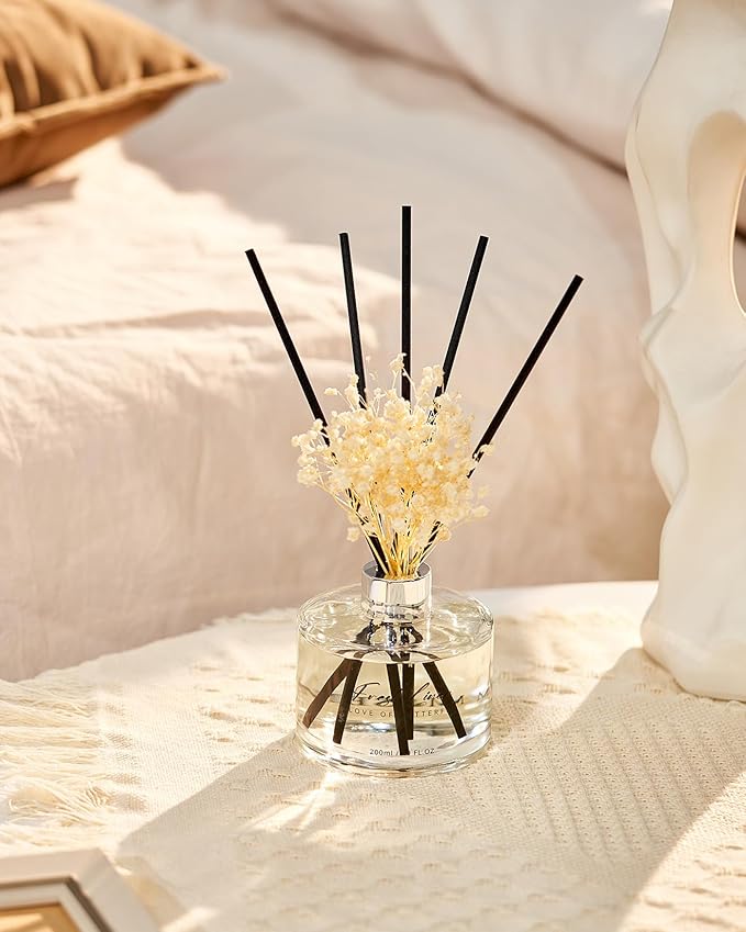 M&SENSE Fresh Linen Reed Diffuser Set with 7 Sticks | Baby's Breath Flower - 7.0oz Floral & Fruity Scent, Home Fragrance Flame Free Diffuser for Housewarming Gift, Long Lasting Room Fresheners