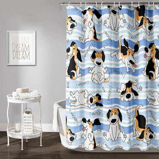 AILONEN Cartoon Dog Shower Curtain,Funny Beagle Active Dog Printed Shower Curtain, 36" W*72" H Waterproof Happy Cartoon Pet Dog Curtain with Grommets and 12 Hooks