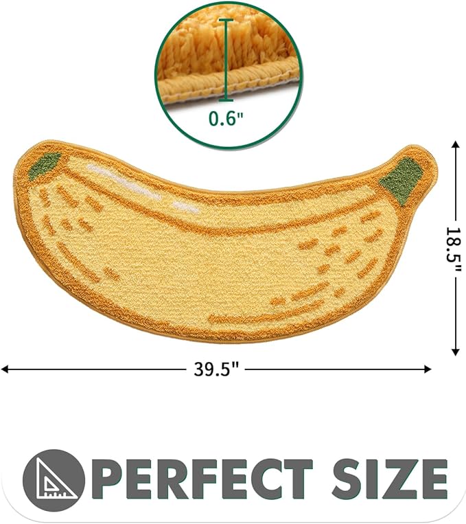 LUMI Cute Bathroom Rugs, Funny Fruit Runner Rug, Soft Plush Fluffy Bath Mat, Absorbent, Non-Slip for Bathroom, Kitchen Sink, Bedroom, Kid's Bedroom, and Living Room, 18.5"x39.5", Banana