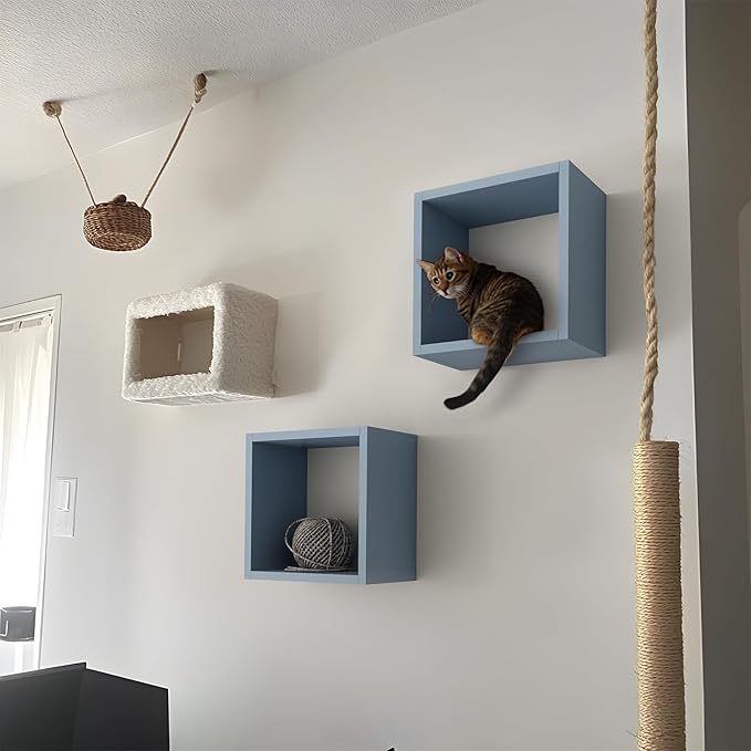 Kaboon Cube Floating Shelves Set2, Display Shelves Wall Mount 7.75" D x 12.5" W x 12.5" H, (Greylish Blue, Square 2 Cubes)