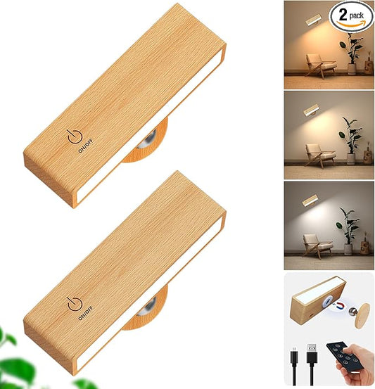 YiLaie Battery Operated Wall Sconce with Remote,Wall Sconces Set of 2,Wall Lights for Bedroom Wireless, Rotatable Cordless Wall Lamp with 3 Color Temperature for Bedroom,Living Room,Bedside Reading