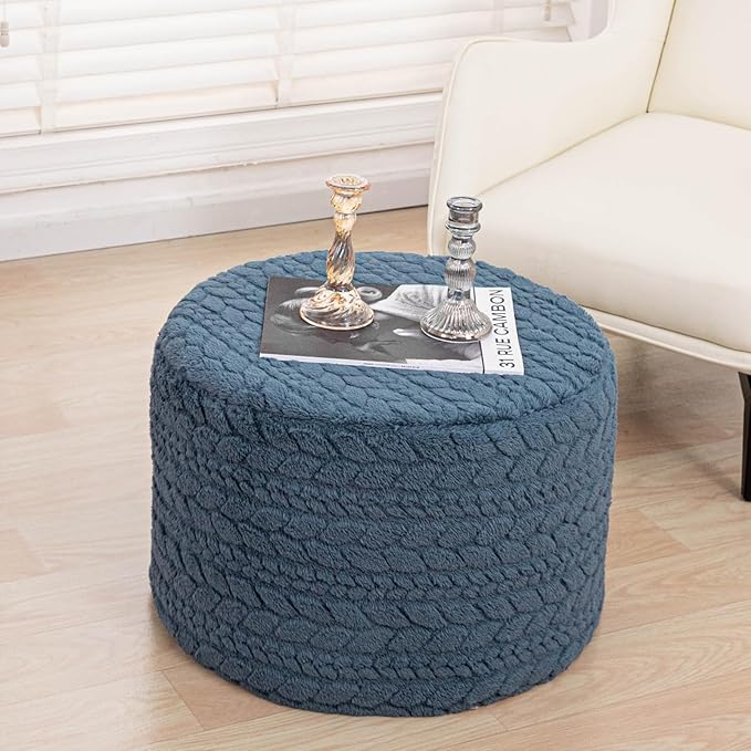 Round Pouf Ottoman 20 x 20 x 14 Inches Boho Poof Home Decor Floor Pouffe Ottoman Foot Rest for Couch Sofa Bean Bag Chairs Living Room Bedroom (Misty Blue)