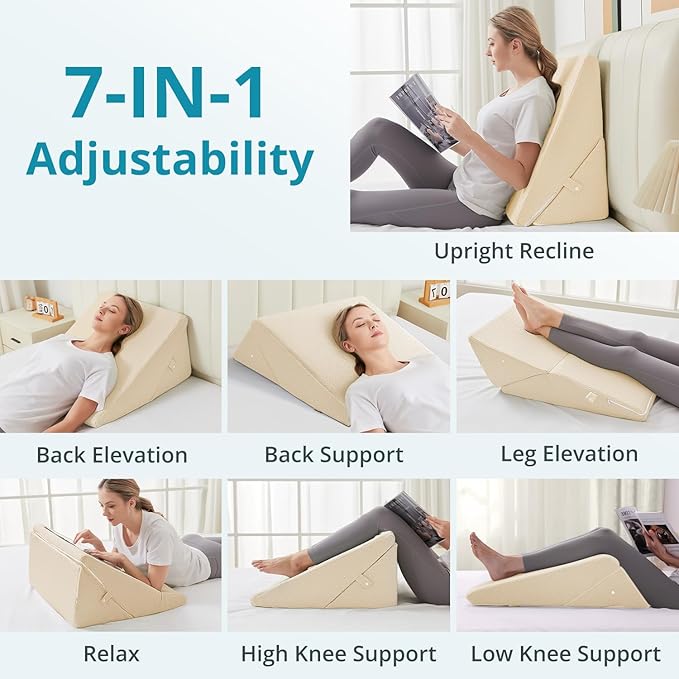 Sasttie Wedge Pillow for Sleep Apnea, 10 Inch Adjustable Bed Wedge Pillow for Back Pain, Acid Reflux Relief, Memory Foam Triangle Pillow Wedge for Sleeping, Post Surgery, Knee Elevation, Beige