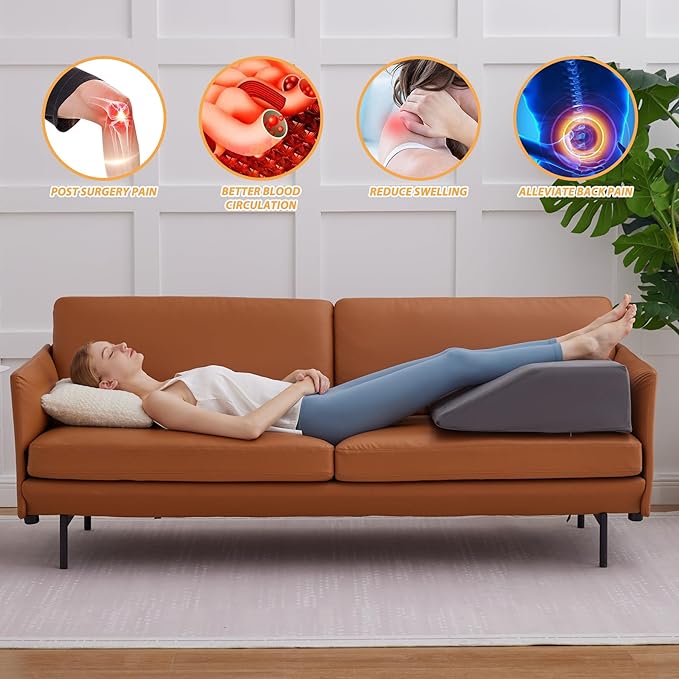 Leg Elevation Pillows, Leg Pillows for Sleeping, Cooling Gel Memory Foam Top, Wedge Pillow for Legs, Leg Wedges for Circulation, Swelling, After Surgery - Removable Cover (10 Inch, Grey)