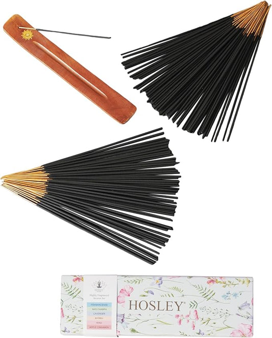Hosley Soothe Your Senses with 120 Incense Sticks Frankincense, Nag Champa, Lavender, Myrrh, Wind, Apple Cinnamon, and a 12 Inch Holder Elevate Your Space with Aromatherapy Bliss