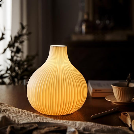 RONDURE 8.7" Artistic Ceramic Vase Lamp, Modern Bedside Lamp, Modern Table Lamps for Living Room, Bedroom, Nightstand, Ambient Lighting with White Translucent Ceramic Shade