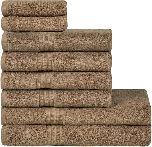 HOMELOVER 8 Piece Towel Set - 100% Organic Cotton, 2 Bath Towels, 4 Hand Towels, 2 Washcloths - 500 GSM, Hotel & Spa Quality, Soft, Quick Dry, Highly Absorbent Bathroom Essentials (Cone Brown)