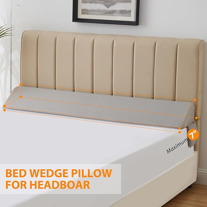 Queen Bed Wedge Pillow for Headboard, Bed Gap Filler, Mattress Gap Filler Queen, Fill The Gap (0-7") Between Headboard and Mattress (Grey, 60"x10"x6")
