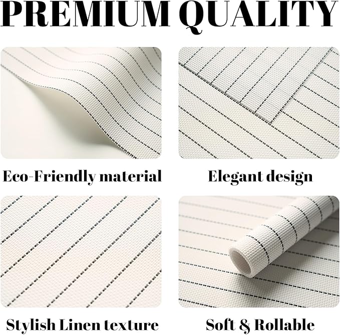 Placemats Set of 12 Vinyl/Plastic Woven Place Mats for Kitchen Table Indoor/Outdoor Washable Placemat Wipeable Dining Table Mats (White Stripes,12)