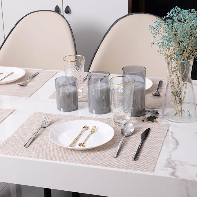 Winknowl Placemats Set of 8 Woven Vinyl Insulation Indoor Place mats for Dining Table, Washable Durable PVC Table Mats (Beige)