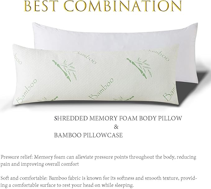 Full Body Pillow for Adults Shredded Memory Foam Long Pillow for Sleeping with Removable Cover Firm Hug Pillows for Side and Back Sleepers 20x54