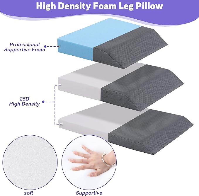 BALAPET Adjustable Wedge Pillow for Double Legs, 8" Height Elevated Leg Rest Pillow for Circulation, Supportive Bolster Pillow for Pregnancy Relieves Pressure Hip Leg Elevation, Dark Grey