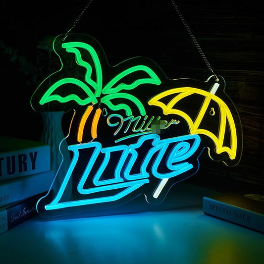 Beer M Neon Sign Beer Bar Led Light Palm Tree Neon Sign for wall decor USB Powered Dimmable Bar Wall Decor for Man Cave Home Pub Party Club Gifts (15.7x12.6 Inch)