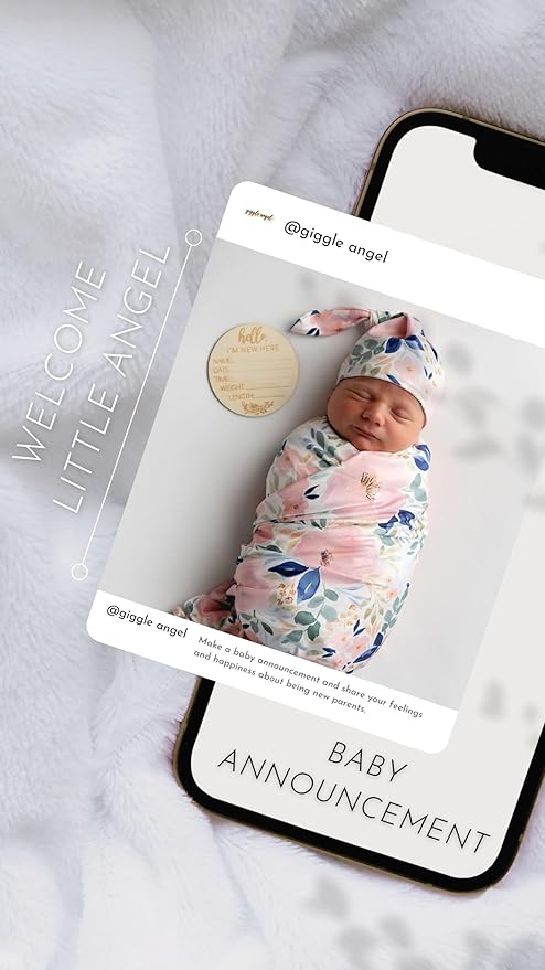 Baby Receiving Blanket Swaddle Blanket Infant Wrap with Matching Headband Beanie and Name Card (Pink and Purple)