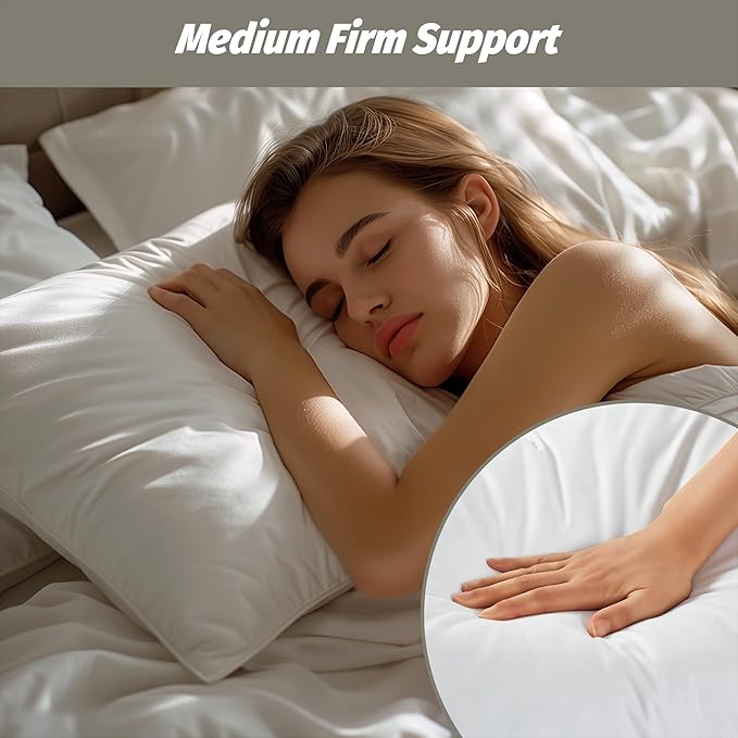 Goose Down Feather Pillows, Soft Bed Pillows Standard Size Set of 2, 100% Soft Cotton Shell, Bedding Pillow for Back, Stomach or Side Sleepers