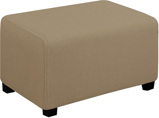 Easy-Going Stretch Ottoman Cover Folding Storage Stool Furniture Protector Soft Rectangle slipcover with Elastic Bottom(Ottoman Small,Tan)