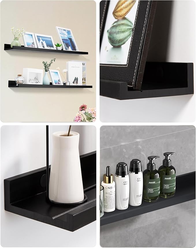 MBYD 36 Inch Floating Shelves Black, Wooden Hanging Shelves Picture Ledge Shelf, Photo Ledge Shelves for Wall with Lip Set of 2, Wall Mounted Shelf for Bedroom Kids Room Bathroom Same Sizes