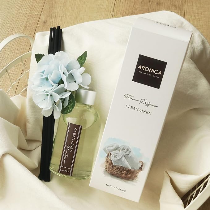 Aronica Clean Linen Reed Diffuser for Bathroom Decor, Room Fresheners for Home Long Lasting, Accesorio Para Hogar, House Registry Idea, Bathroom Smelling Good, Aesthetic Room Decor, Apartment House