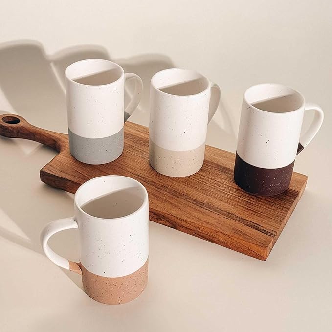 Mora Ceramics 12oz Coffee Mug Set of 4 - Tea Cups with Handle - Microwave and Dishwasher Safe, Perfect For Mug Lovers - Rustic Matte Glaze, Modern Design - Assorted Colors