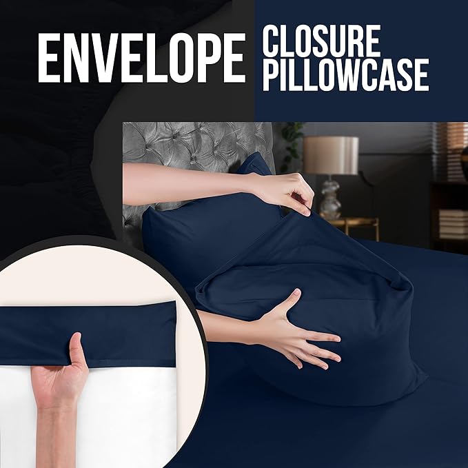 Utopia Bedding King Pillow Cases - 2 Pack - Envelope Closure - Soft Brushed Microfiber Fabric - Shrinkage and Fade Resistant Pillow Covers 20 X 40 Inches (King, Navy)