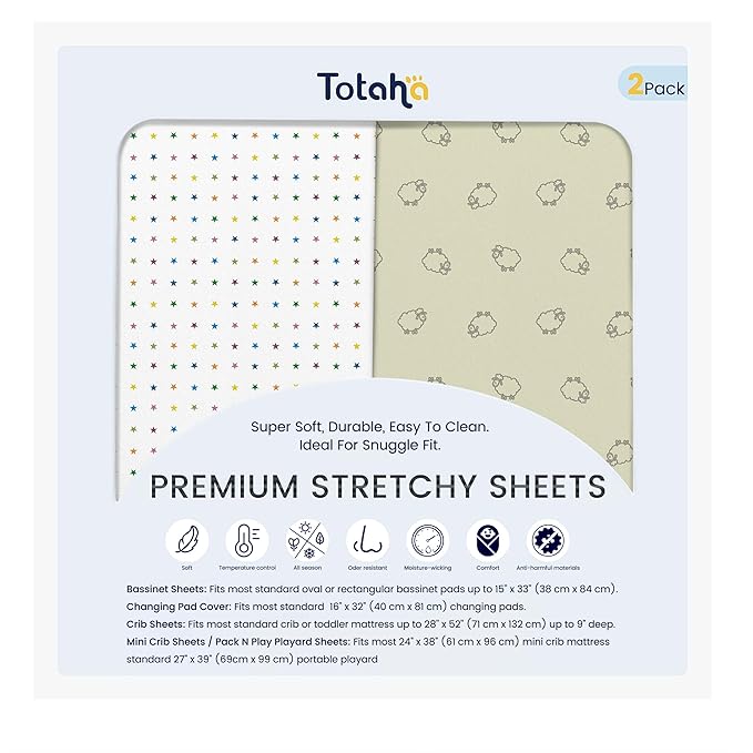 TotAha Changing Pad Cover, Buttery Soft Diaper Changing Pad Covers for Girls Boys, Super Stretchy Jersey Knit Changing Table Covers, 5'' Deep Pocket, 2 Pack
