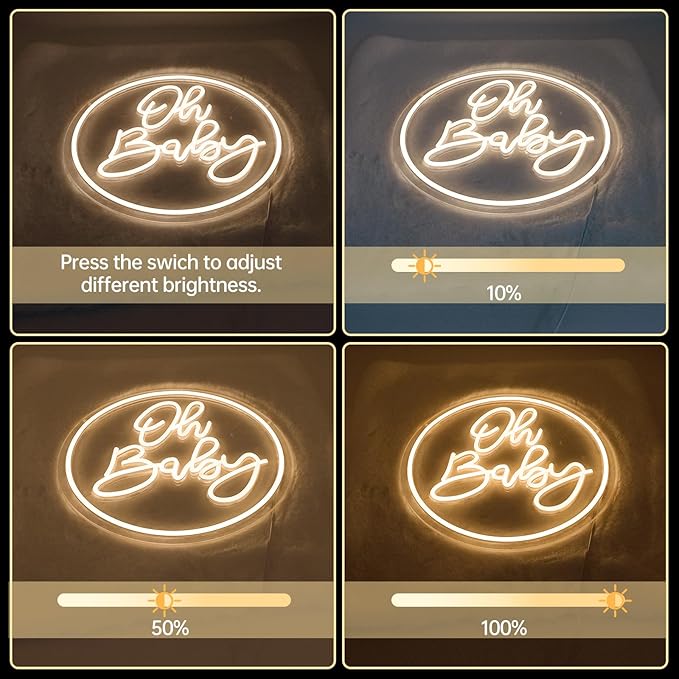Oh Baby Neon Signs for Backdrop Decor, Neon Led Sign for Baby Shower, Gender Reveal, Birthday Party Decorations, Dimmable Switch USB Power, Adhesive Hook Included
