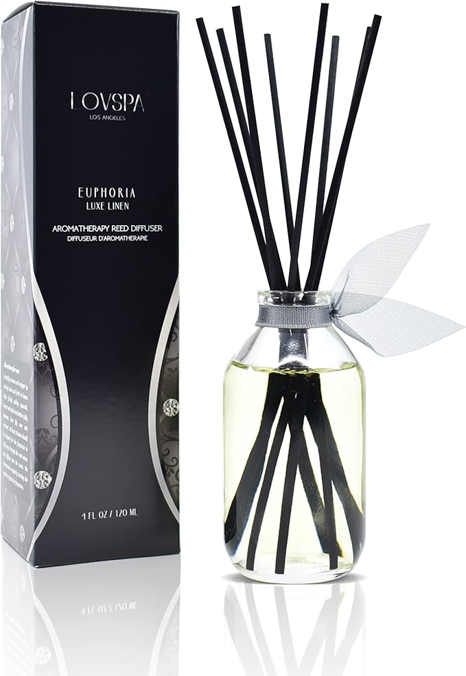 LOVSPA Luxe Linen Reed Diffuser Set - Euphoria Linen, Sweet Herbal Tea & Sandalwood Scent Diffuser - Non-Toxic Oil Reed Diffuser - Made in The USA