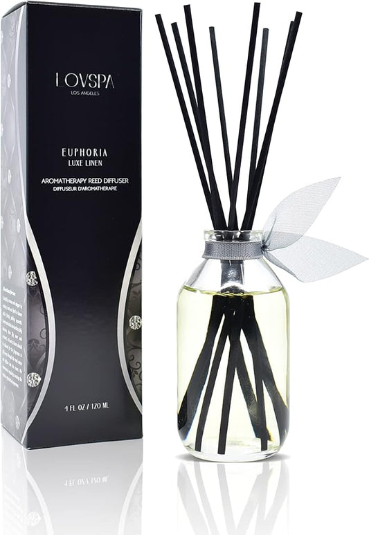 LOVSPA Luxe Linen Reed Diffuser Set - Euphoria Linen, Sweet Herbal Tea & Sandalwood Scent Diffuser - Non-Toxic Oil Reed Diffuser - Made in The USA