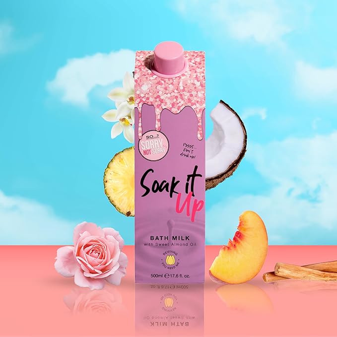 So…? Sorry Not Sorry Soak It Up Bath Milk - Infused with Sweet Almond Oil and Vanilla - Vegan and Cruelty-Free Bubble Bath for Women - 17.6 oz