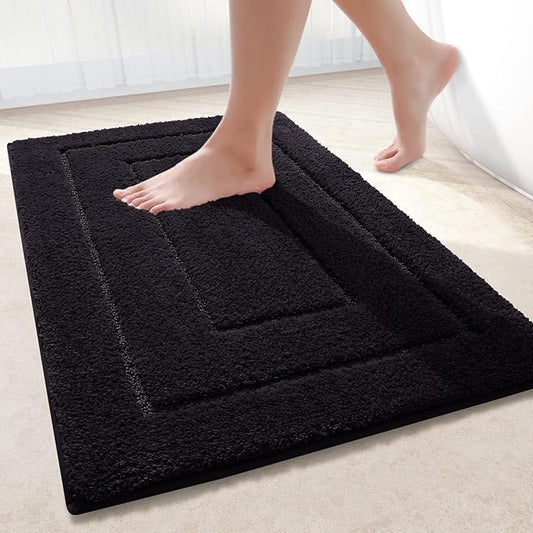 Buganda Bathroom Rugs, 30" x 20", Soft and Absorbent Microfiber Bath Rugs, Non-Slip Shaggy Shower Carpet, Machine Wash Dry Bath Mats for Bathroom Floor, Tub and Shower, Black