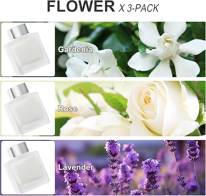 3-Pack Reed Diffuser Set, 100ml Gardenia/Lavender/Rose Scented Oil, Flower Aroma Essential Oils with Diffuser Sticks, Long Lasting Bathroom Air Freshener, Home Fragrance for Room Decor