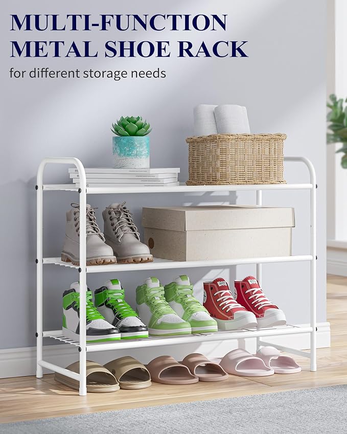 Kitsure Shoe Rack - Stainless Steel Shoe Organizer, Sturdy Shoe Rack for Closet and Front Door Entrance, Free Standing Shoe Shelf, Closet Organizers and Storage, White