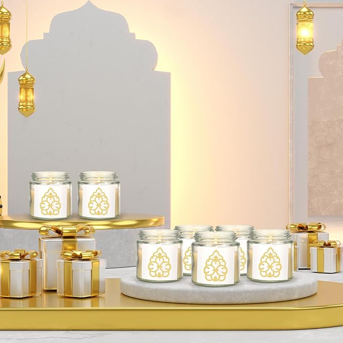 Hoolerry 12 Pcs Ramadan Mubarak Scented Soy Candles Lavender Eid Candles Mini Muslim Islamic Candles Gift Bulk Thank You Gift Glass Jar Candle for Islamic Eid Festival Wedding Birthday Party Favor