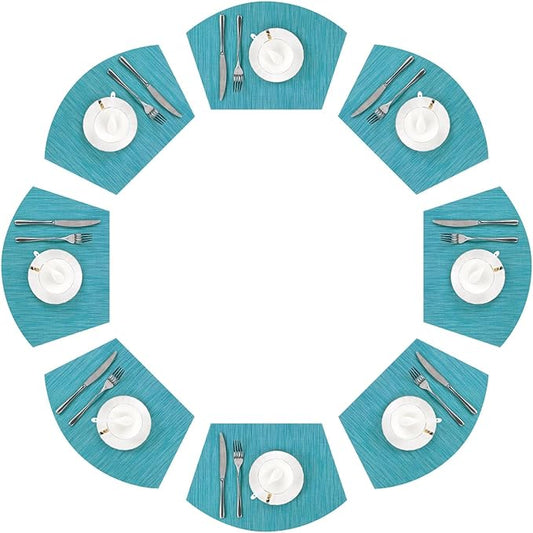 SHACOS Wedge Placemats Set of 8 Woven Vinyl Plastic Placemats for Round Table Place Mats Wipe Clean Non Slip Table Mats, Teal Blue
